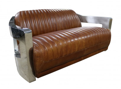 Sofa Vintage 2-Seater Leather Sofa in Retro Style Genuine Leather Aluminum Rivets Furniture