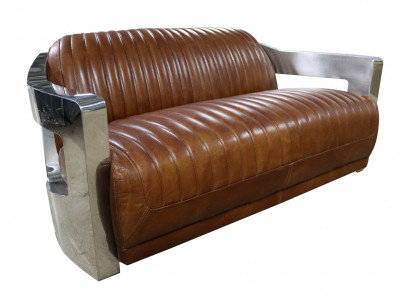 Sofa Vintage 2-Seater Leather Sofa in Retro Style Genuine Leather Aluminum Rivets Furniture