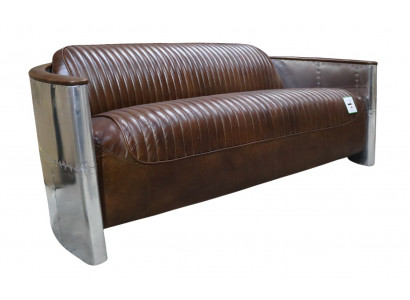 Genuine Leather Sofa Leather Designer Sofa 3-Seater Vintage Couch Aluminum Aircraft Metal