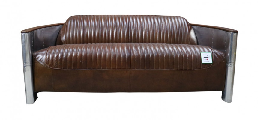 Genuine Leather Sofa Leather Designer Sofa 3-Seater Vintage Couch Aluminum Aircraft Metal
