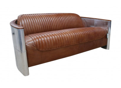 Design Club 3-Seater Sofa Leather Sofa Three-Seater Vintage Leather Aluminum Couches