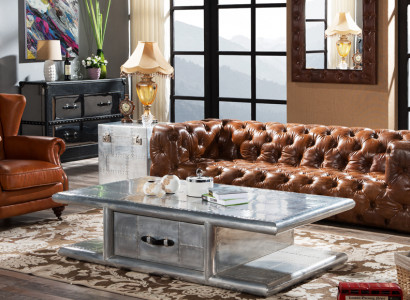 Coffee table in retro airplane design, aluminum living room table