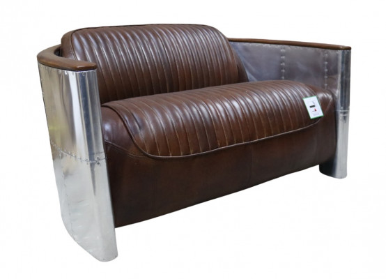 Genuine Leather Aluminum Sofa 2-Seater Vintage Leather Furniture Leather Sofa Club Sofa Couch