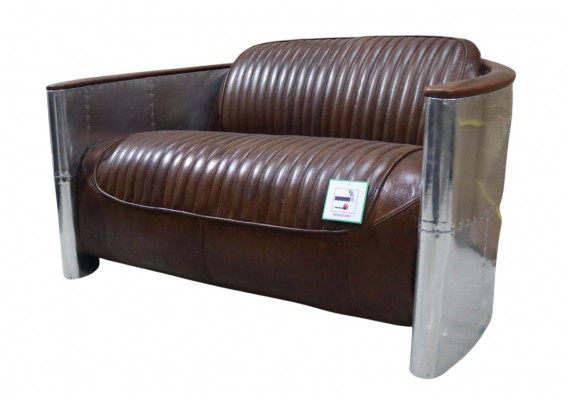 Genuine Leather Aluminum Sofa 2-Seater Vintage Leather Furniture Leather Sofa Club Sofa Couch