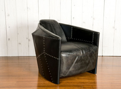 Aircraft Vintage Leather Armchair Black Genuine Leather Retro Armchair Design