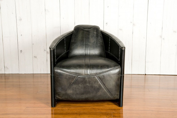 Aircraft Vintage Leather Armchair Black Genuine Leather Retro Armchair Design