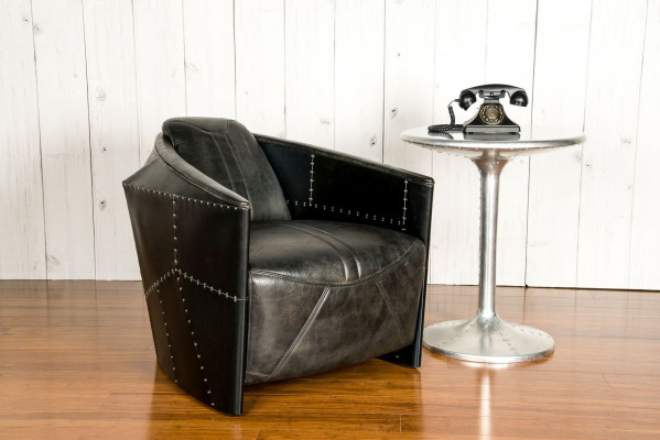 Aircraft Vintage Leather Armchair Black Genuine Leather Retro Armchair Design