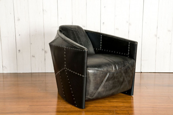 Aircraft Vintage Leather Armchair Black Genuine Leather Retro Armchair Design