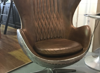 Egg chair leather brown metal silver wing chair egg chair aviator club