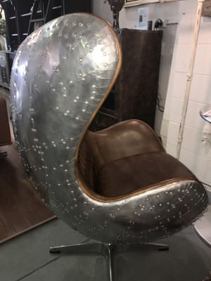 Egg chair leather brown metal silver wing chair egg chair aviator club