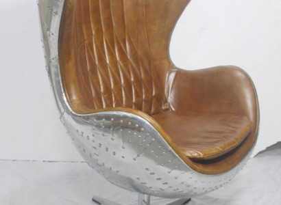 Vintage shell chair aluminum genuine leather rocking function egg chair brown