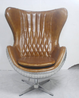 Vintage shell chair aluminum genuine leather rocking function egg chair brown