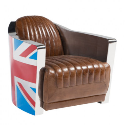 Union Jack Aviator Retro Club Chair Brown Leather Vintage Armchair Furniture