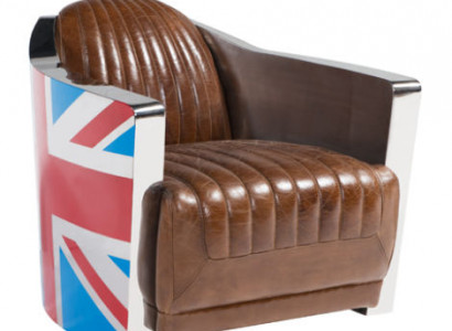 Union Jack Aviator Retro Club Chair Brown Leather Vintage Armchair Furniture