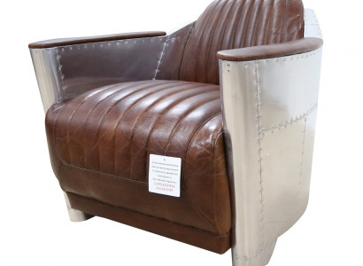 Club armchair in aviator style lounge design chrome art deco leather cocktail