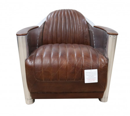 Club armchair in aviator style lounge design chrome art deco leather cocktail