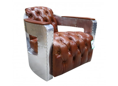 Chesterfield Armchair Button Closed Seating Shabby Vintage Tan Genuine