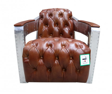 Chesterfield Armchair Button Closed Seating Shabby Vintage Tan Genuine