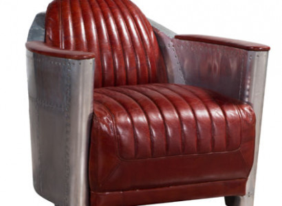 Sofa Armchair Genuine Leather Couch Club Lounge Retro Aviator Vintage Aluminum Airplane