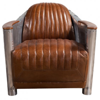 Sofa Armchair Genuine Leather Couch Club Lounge Retro Aviator Vintage Aluminum Airplane