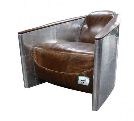 Aviator Sofa Armchair Genuine Leather Couch Club Lounge Vintage Aluminum Airplane Retro