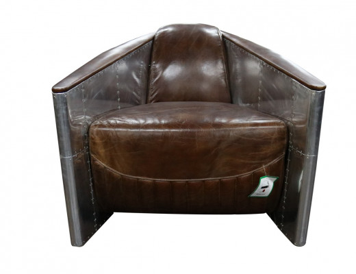 Aviator Sofa Armchair Genuine Leather Couch Club Lounge Vintage Aluminum Airplane Retro