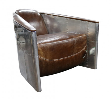 Aviator Sofa Armchair Genuine Leather Couch Club Lounge Vintage Aluminum Airplane Retro