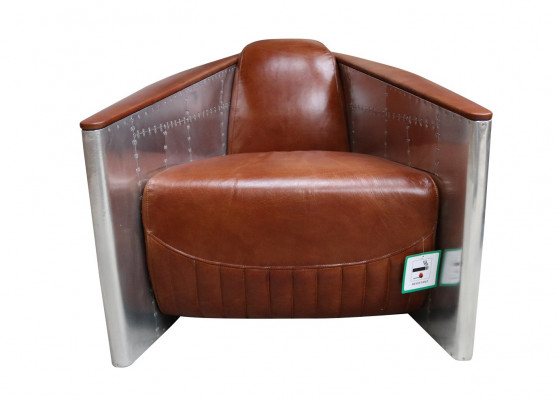 Sofa armchair genuine leather couch club lounge aviator vintage aluminum airplane retro