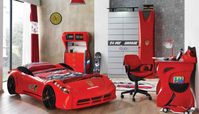 Children's room car set bed wardrobe dresser desk boy furniture 4-piece set