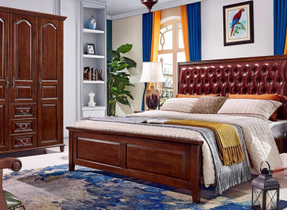 Bed, 2x nightstands, wardrobe, bedroom furniture design, 4-piece set.