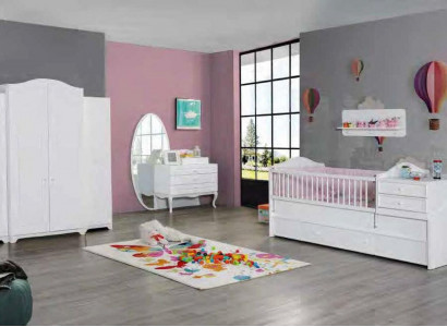 Children's bed wardrobe youth room children's room furniture wood 3-piece set