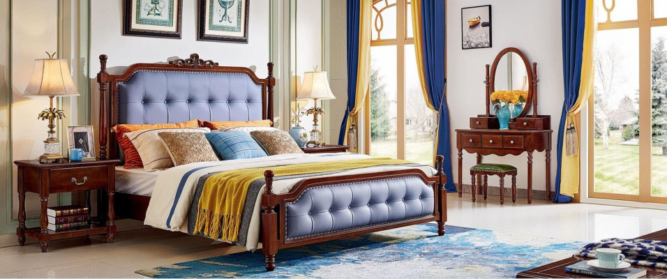 Design bedroom complete set bed nightstands dressing table 5 pieces set