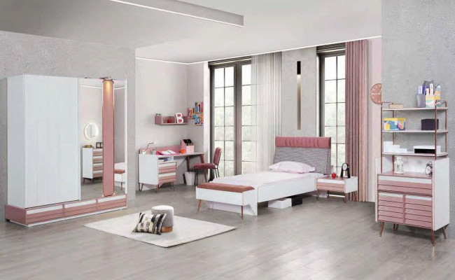 Complete youth room children's room set table bed wardrobe chest of drawers 5-piece set