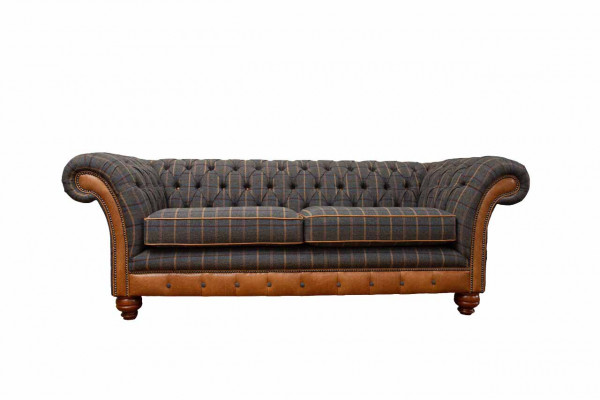 3-seater designer sofa couch upholstered in brown fabric textile new