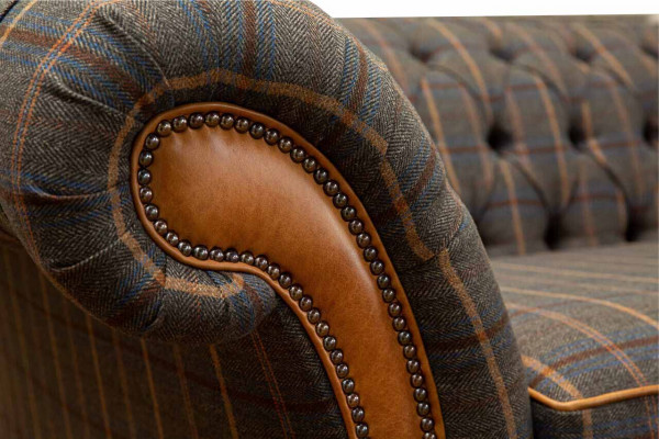 3-seater designer sofa couch upholstered in brown fabric textile new