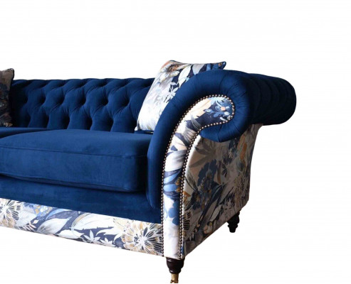 Chesterfield Royal Blue Velvet Couch Cushion Seat Lounge Sofas Couches