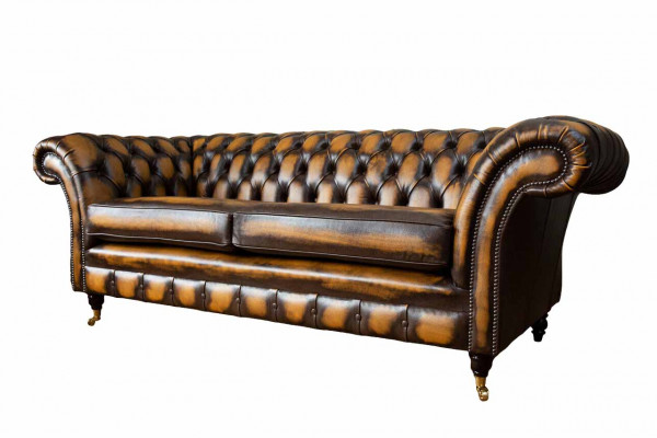 Brown sofa 3-seater couch design Chesterfield upholstery seat leather new