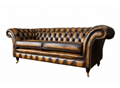 Brown sofa 3-seater couch design Chesterfield upholstery seat leather new