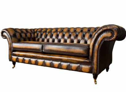 Brown sofa 3-seater couch design Chesterfield upholstery seat leather new