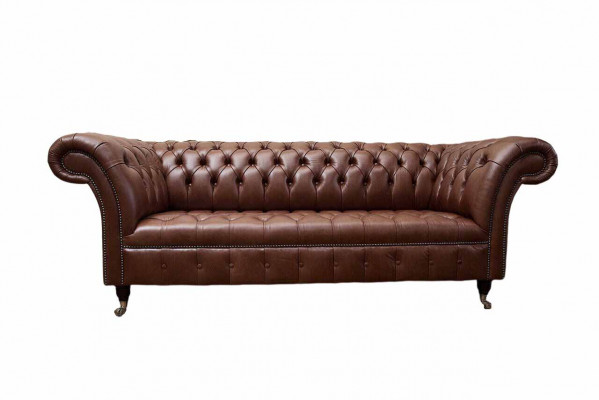 Chesterfield Sofa Three-Seater Vintage Couches Big XXL Brown Textile Leather