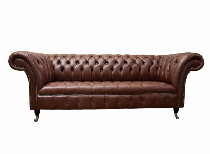 Chesterfield Sofa Three-Seater Vintage Couches Big XXL Brown Textile Leather