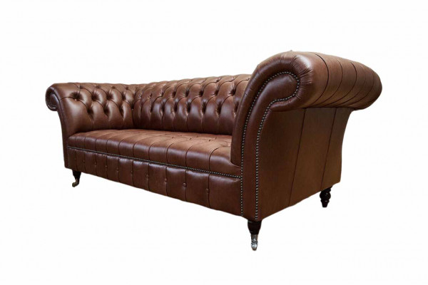 Chesterfield Sofa Three-Seater Vintage Couches Big XXL Brown Textile Leather