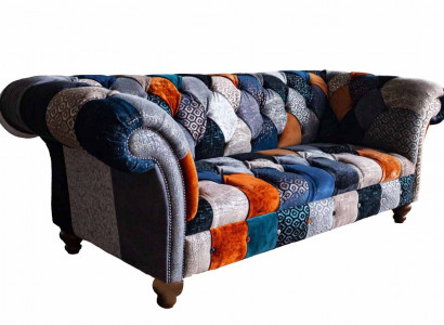 Designer three-seater sofa in Chesterfield style with luxurious patterns