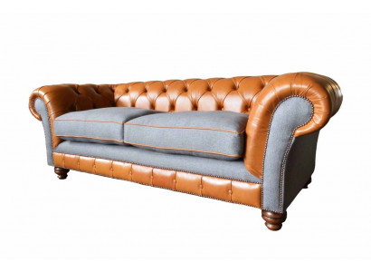 Luxurious faux leather sofa in Chesterfield 3-seater sofa design with three seats