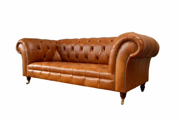 Cognac Sofa 3-Seater Upholstered Sofas Design Luxury Furniture Leather Couches Three-Seater