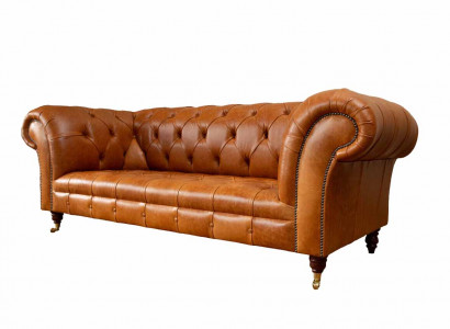 Cognac Sofa 3-Seater Upholstered Sofas Design Luxury Furniture Leather Couches Three-Seater