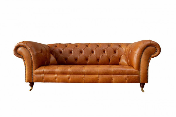 Cognac Sofa 3-Seater Upholstered Sofas Design Luxury Furniture Leather Couches Three-Seater