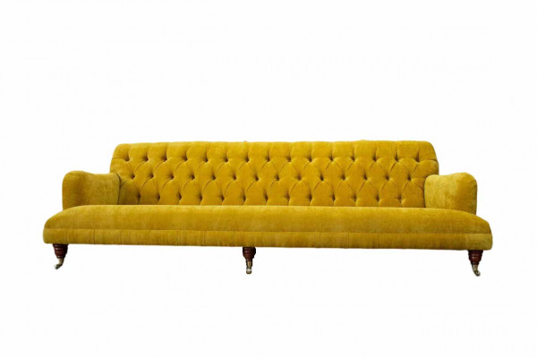 Design Chesterfield Chesterfield Fabric Yellow 5-Seater Sofa Upholstery New
