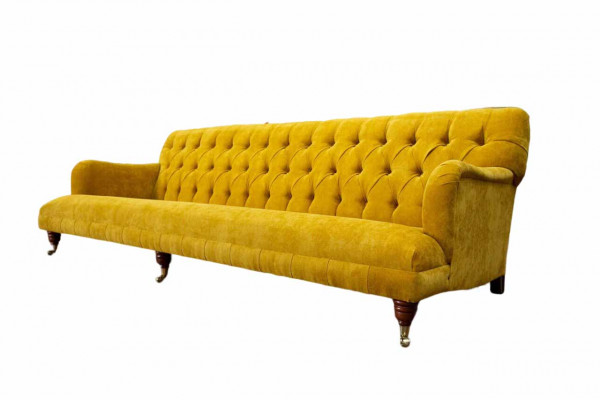 Design Chesterfield Chesterfield Fabric Yellow 5-Seater Sofa Upholstery New