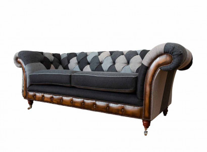 Design upholstered sofa 3-seater couch luxury classic textile Chesterfield
